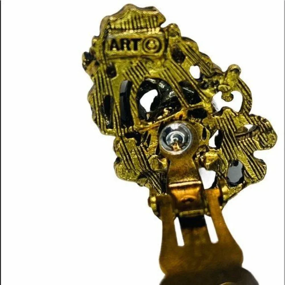 Vintage ART© Clip On Moonstone and Rhinestone Earrings Signed by Arthur Pepper - Picture 9 of 9